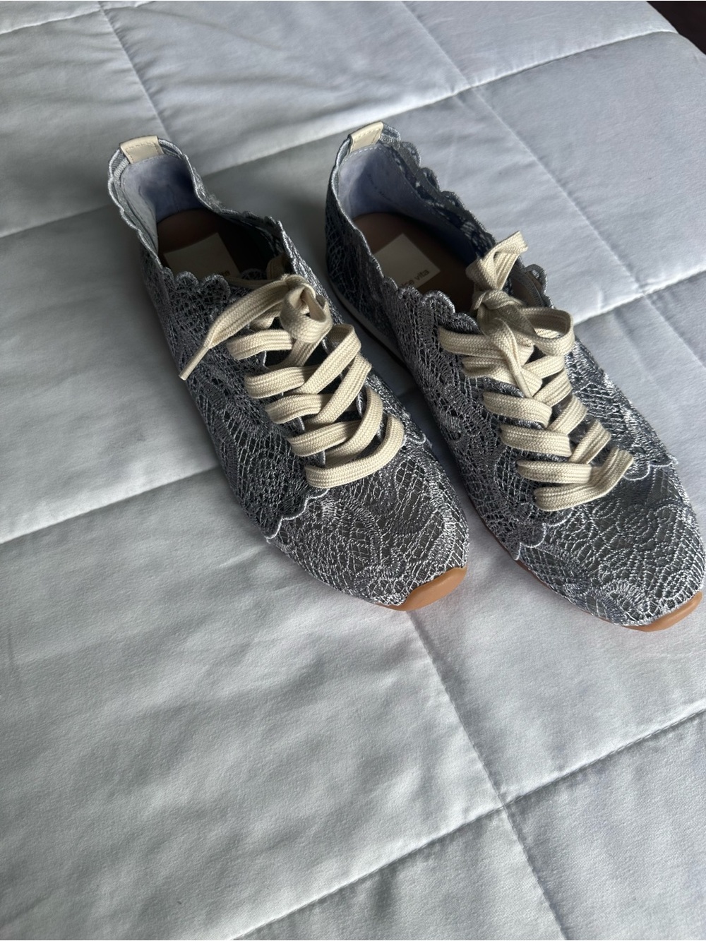 Dolce Vita Women's Lace-Overlay Sneakers in Gray and Cream